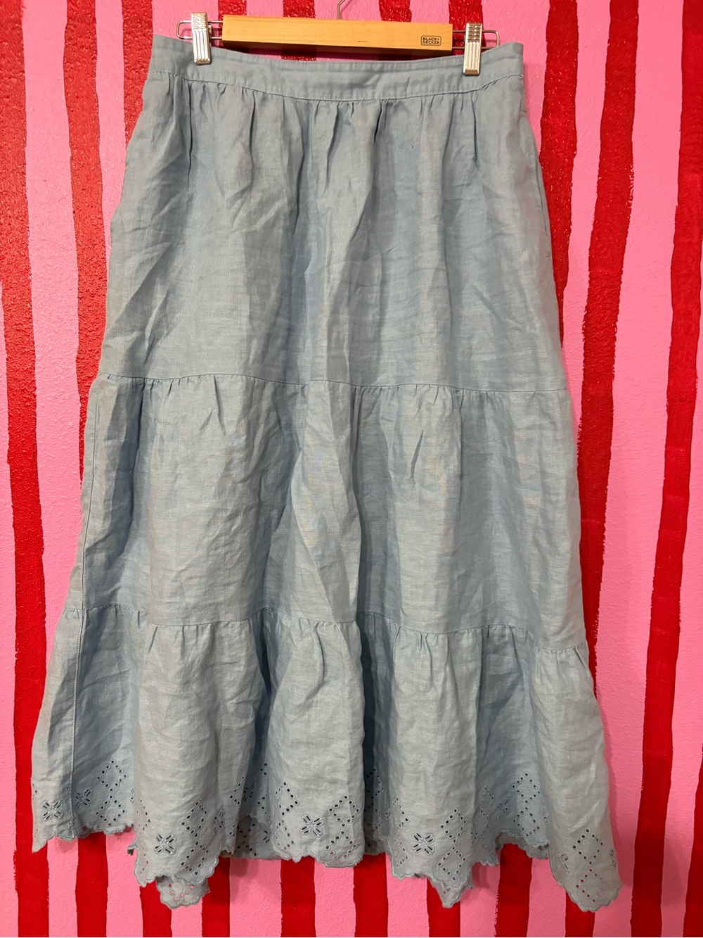 Joie Light Blue Tiered Eyelet Midi Skirt